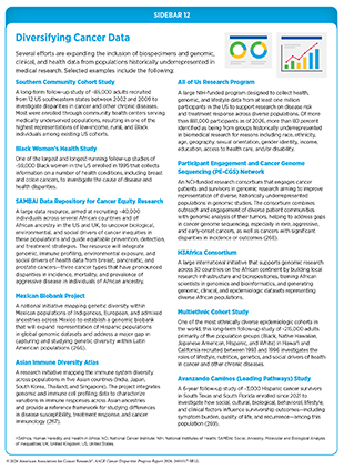 Sidebar 12: Several efforts are expanding the inclusion of biospecimens and genomic, clinical, and health data from underrepresented populations.