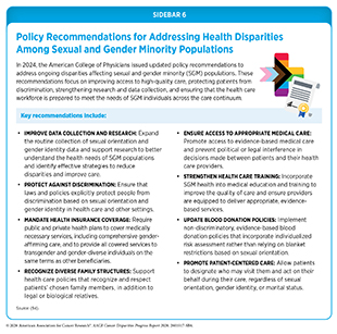 Sidebar 6: Policy Recommendations for Addressing Health Disparities Among Sexual and Gender Minority Populations.