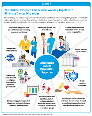 Sidebar 7: Understanding and addressing cancer disparities requires coordinated efforts among all key partners committed to reducing the burden of cancer.