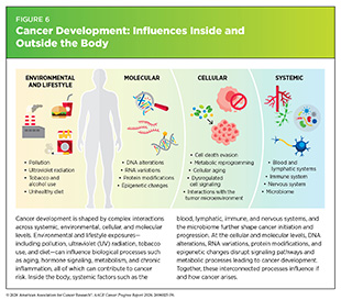 Figure 6: Cancer development is shaped by complex interactions across systemic, environmental, cellular, and molecular levels.