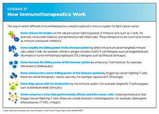 Sidebar 37: The way in which different immunotherapeutics unleash a patient’s immune system to fight cancer varies.